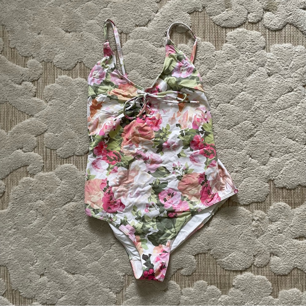Sezane x YSE Floral One Piece Swimsuit - Pink and Green